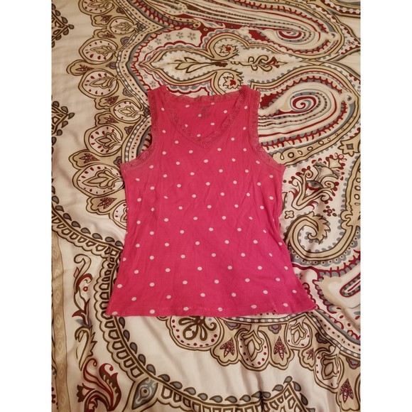**CLEARANCE** Y2K Hot Pink Polka Dot V-neck Lace Tank Top - Picture 1 of 7